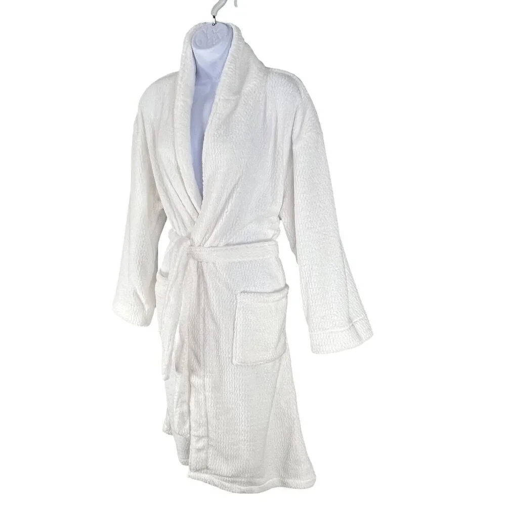Ulta Beauty NWT Womens S/M White Textured Plush Spa Robe Belted Pockets